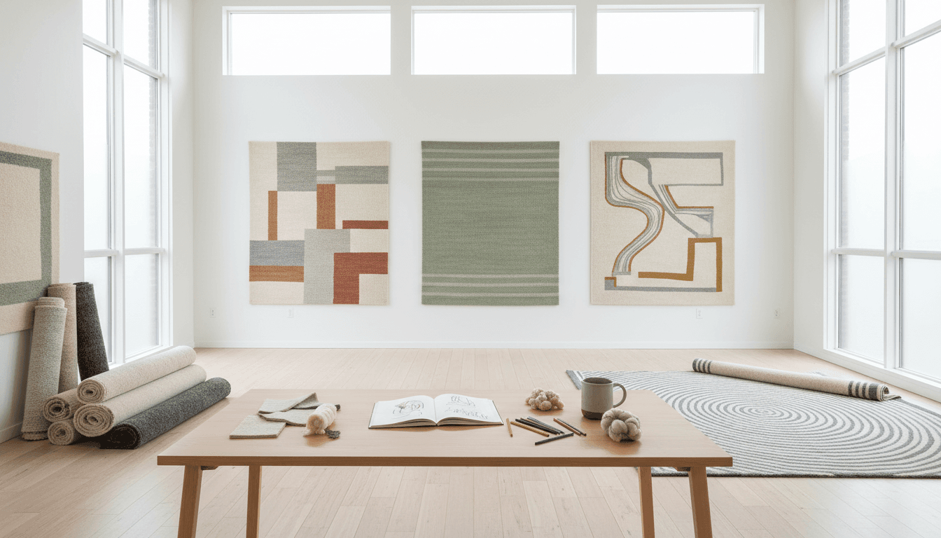Rolled carpets in showroom