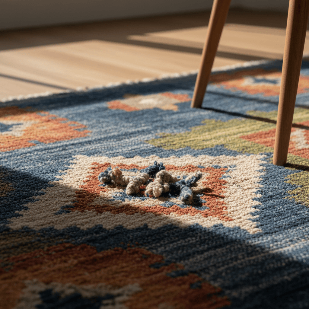 Price tag on a rolled wool rug